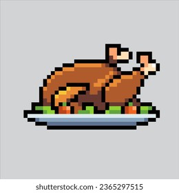 Pixel art illustration Roasted Turkey. Pixelated Turkey. Roasted Turkey food icon pixelated
for the pixel art game and icon for website and video game. old school retro.