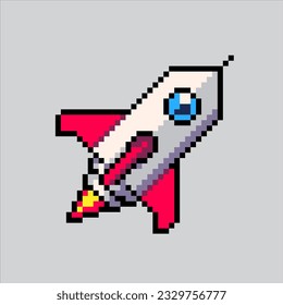 Pixel Art Illustrations-Rocket. Pixelrakete. Symbol für Raketenraum pixelig
für das Pixelkunstspiel und Icon für Website- und Videospiel. Altschulretro.