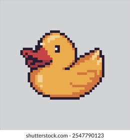 Pixel ilustração arte Pato de borracha. Brinquedo de Pato Pixelizado. Imagem de brinquedo de pato de borracha bonito pixelated para o jogo de arte de pixel e ícone para site e vídeo game.