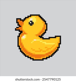 Pixel ilustração arte Pato de borracha. Brinquedo de Pato Pixelizado. Imagem de brinquedo de pato de borracha bonito pixelated para o jogo de arte de pixel e ícone para site e vídeo game.