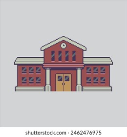 Pixel ilustración de arte Escuela. Escuela Pixelada. Edificio pixelado para el juego de pixel art y el icono para el Sitio web Video y