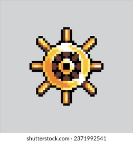 Ilustración de arte Pixel Rueda de barco. Rueda De Barco Pixelado. Icono de la Rueda de un barco oceánico pixelado para el juego de arte de píxeles e icono para el sitio web y el videojuego. retro de la vieja escuela.