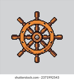 Ilustración de arte Pixel Rueda de barco. Rueda De Barco Pixelado. Icono de la Rueda de un barco oceánico pixelado para el juego de arte de píxeles e icono para el sitio web y el videojuego. retro de la vieja escuela.