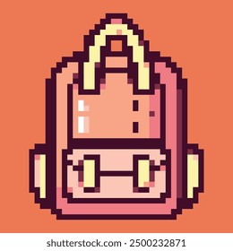 Pixel art illustration showcasing a vibrant and detailed office and school supplies scene. This digital artwork features a variety of pixelated items such as notebooks, pencils, erasers, rulers, and d