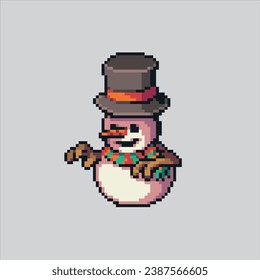 Pixel art illustration Snowman. Pixelated Snowman. Snowman pixelated for the pixel art game and icon for website and video game. old school retro.