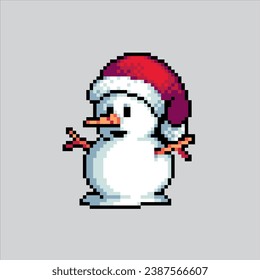 Pixel art illustration Snowman. Pixelated Snowman. Snowman pixelated for the pixel art game and icon for website and video game. old school retro.