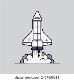 Ilustración de arte Pixel Rocket espacial. Cohete Pixelado. Plano espacial de cohete pixelado para el juego de arte píxel e icono para sitio web y videojuego.