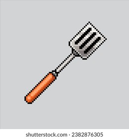 Ilustración de arte de Pixel Spatula. Espátula Pixelada. Espátula de cocina pixelada para el juego de arte píxel e icono para el sitio web y el videojuego. retro de la vieja escuela.