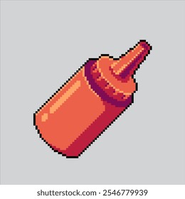 Ilustração de arte pixel Molho picante. Tomate Ketchup Pixelizado. Spicy Tomato Ketchup Molho Bottle Ícone pixelated para o jogo de arte de pixel e ícone para site e videogame.