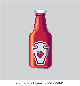 Ilustração de arte pixel Molho picante. Tomate Ketchup Pixelizado. Spicy Tomato Ketchup Molho Bottle Ícone pixelated para o jogo de arte de pixel e ícone para site e videogame.