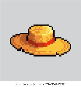 Pixel art illustration Straw hat. Pixelated farmer cap. Straw hat Farmer icon pixelated
for the pixel art game and icon for website and video game. old school retro.