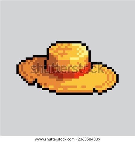 Pixel art illustration Straw hat. Pixelated farmer cap. Straw hat Farmer icon pixelated
for the pixel art game and icon for website and video game. old school retro.