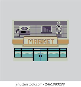 Pixel art illustration Supermarket. Pixelated Market. Supermarket store Building pixelated for the pixel art game and icon for website and video game. old school retro.