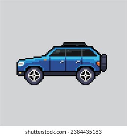 Ilustración de arte Pixel SUV Car. SUV Pixelado. Vehículo de automóvil SUV pixelado para el juego de arte de píxeles e icono para el sitio web y el videojuego. retro de la vieja escuela.