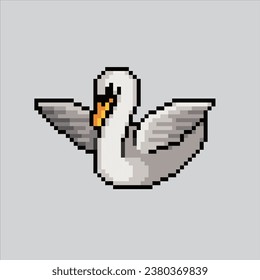 Ilustración de arte de Pixel Swan. Cisne Pixelado. Swan pixelado para el juego de arte de píxeles e icono para el sitio web y el videojuego. retro de la vieja escuela.