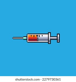 Pixel art illustration syringe. Pixelated syringe. medical syringe pixelated
for the pixel art game and icon for website and video game. old school retro.