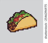 Pixel art illustration Taco. Pixelated Mexican Taco. Mexican Taco Icon pixelated for the pixel art game and icon for website and video game. old school retro.