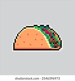 Ilustração de arte pixel Taco. Taco Mexicano Pixelizado. Mexicano Taco Icon pixelated para o pixel art jogo e ícone para site e vídeo game.