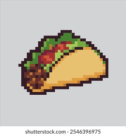 Ilustración de arte de píxeles Taco. Taco mexicano pixelado. Mexican Taco Icon pixelated para el juego del arte del pixel y el icono para el Sitio web Video y el juego.