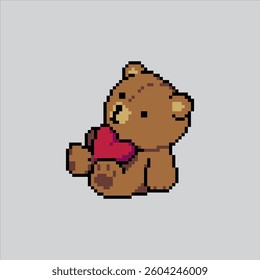 Pixel art illustration Teddy Bear. Pixelated Cute Bear. Cute Teddy Bear with heart Icon pixelated for the pixel art game and icon for website and video game. old school retro.