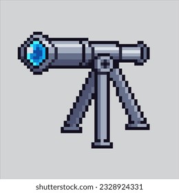 Ilustración de arte Pixel Telescopio. Telescopio Pixelado. Icono espacial del telescopio pixelado para el juego de arte píxel e icono para el sitio web y el videojuego. retro de la vieja escuela.