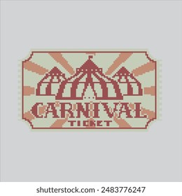 Pixel ilustración de arte Ticket. Boleto de carnaval pixelado. Ticket de carnaval pixelado para el juego de pixel art y el ícono para el Sitio web Video y