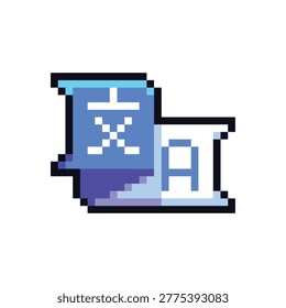 Pixel art illustration of a translation icon with letters and language symbols in retro 8-bit style. Represents language translation, multilingual communication, and localization. Ideal for apps, UI design, websites, and game assets.