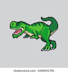 Illustration der Pixel-Kunst Tyrannosaurus. Pixelierter T-Rex. Tyrannosaurus T-rex Dinosaurier verpixelt
Für das Pixel Art Game und Icon für Website und Videospiel. Old School Retro.