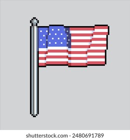 Pixel-Kunst-Illustration US-Flagge. In: Pixelated United States Flag. USA Flag Independence Day pixeliert für das Pixel Art Game und Icon für Website und Video Game. Old School Retro.