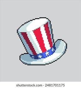 Pixel art illustration US Top Hat. Pixelated United States Hat. USA Top Hat Independence Day pixelated for the pixel art game and icon for website and video game. old school retro.