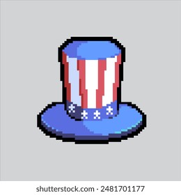 Pixel art illustration US Top Hat. Pixelated United States Hat. USA Top Hat Independence Day pixelated for the pixel art game and icon for website and video game. old school retro.