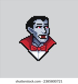 Ilustración de arte de Pixel Vampire. Vampiro Pixelado. Scary Vampire pixeló para el juego de arte píxel e icono para el sitio web y el videojuego. retro de la vieja escuela.