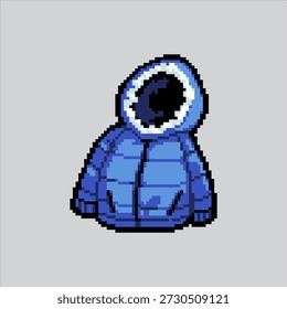Ilustração de arte de pixel Jaqueta quente. Casaco grosso pixelado. Warm Thick Jacket Ícone pixelado para o jogo de pixel art e ícone para site e videogame. retro da velha escola.