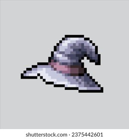 Ilustración de arte de Pixel con sombrero de bruja. Sombrero de Bruja Pixelado. Icono de Sombrero de Bruja mágico pixelado para el juego de arte píxel e icono para el sitio web y el videojuego. retro de la vieja escuela.