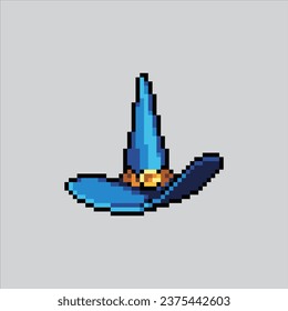 Ilustración de arte de Pixel con sombrero de bruja. Sombrero de Bruja Pixelado. Icono de Sombrero de Bruja mágico pixelado para el juego de arte píxel e icono para el sitio web y el videojuego. retro de la vieja escuela.