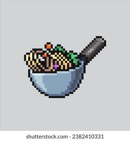 Pixel art illustration Wok Frying Pan. Pixelated Wok Pan. Kitchen cooking Wok Frying Pan pixelated for the pixel art game and icon for website and video game. old school retro.