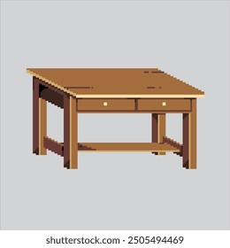 Pixel art illustration Wooden Table. Pixelated Library Table. Library education Table pixelated for the pixel art game and icon for website and video game. old school retro.