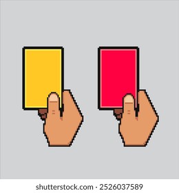 Pixel art illustration Yellow Red Card. Pixelated Yellow and Red Cards. Soccer Football Yellow and Red Cards pixelated for the pixel art game and icon for website and video game. old school retro.