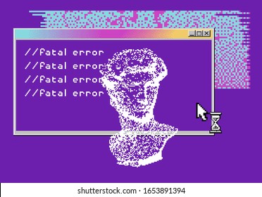 Pixel art ilustration with retro 80's UI and UX elements. Vaporwave and retrowave style collage.