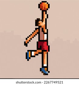 Pixel art image of basketball player doing vertical jumping