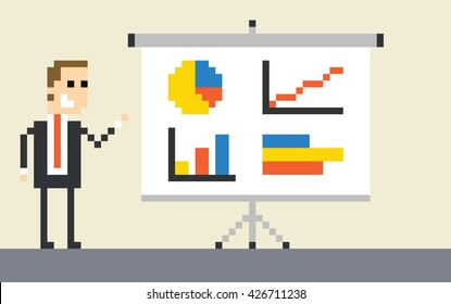Pixel Art Image Of Businessman Giving Presentation