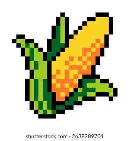Pixel art image of a corn with a green leaf. design for all business