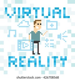 Imagen De Arte Pixel Del Hombre Entre Los Gráficos De Realidad Virtual