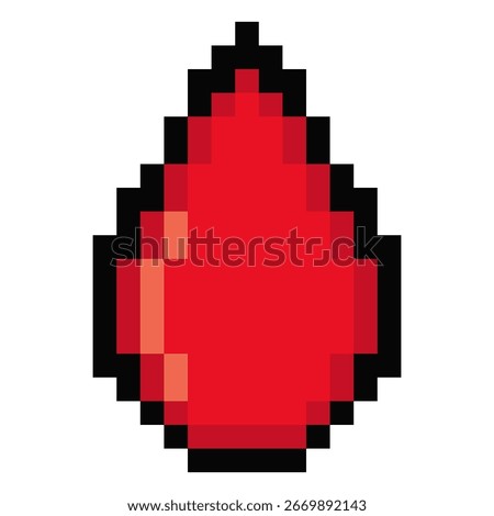 A pixel art image of a red blood drop isolated on white background