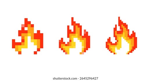 Imagens de arte pixel mostrando fogo vibrante com estilo clássico de 8 bits evocam nostalgia e calor expresso.