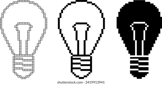 imagen de píxel Incandescencia Bombilla de luz fija conjunto de iconos