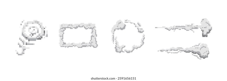 Pixel art includes spiral, frame, cloud, and trail smoke designs, showcasing varied forms.