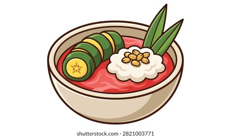Pixel art of indonesian dessert bubur sumsum with pandan leaves and sliced banana