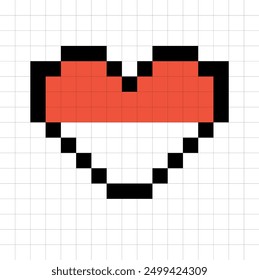 Pixel art of the Indonesian flag is in the shape of a heart. Vector illustration