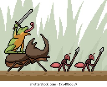 pixel art of insect battle squad